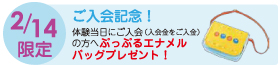 2月14日限定ご入会記念、体験当日にご入会金をご入金いただいた方へ、ぷっぷるエナメルバッグをプレゼント!